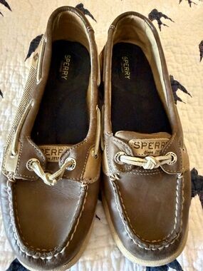 Sperry Brown topsider Slip-On Boat Shoes with White Laces size 8.5